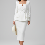 Women's Two-Piece Skirt Set - Modern Tailored Suit | Spring - White
