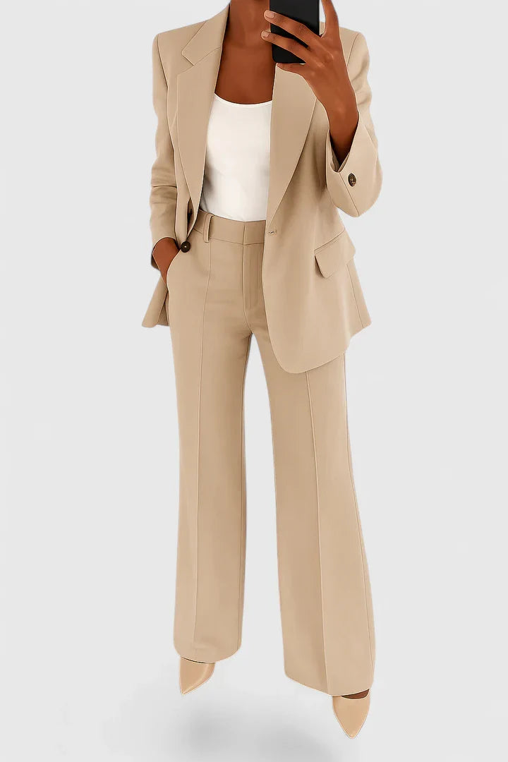 Women's Two-Piece Suit Set - Tailored Blazer & Trousers | Autumn - Beige