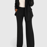 Women's Two-Piece Suit Set - Tailored Blazer & Trousers | Autumn - Black