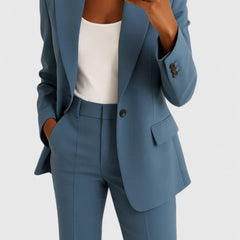 Women's Two-Piece Suit Set - Tailored Blazer & Trousers | Autumn - Blue