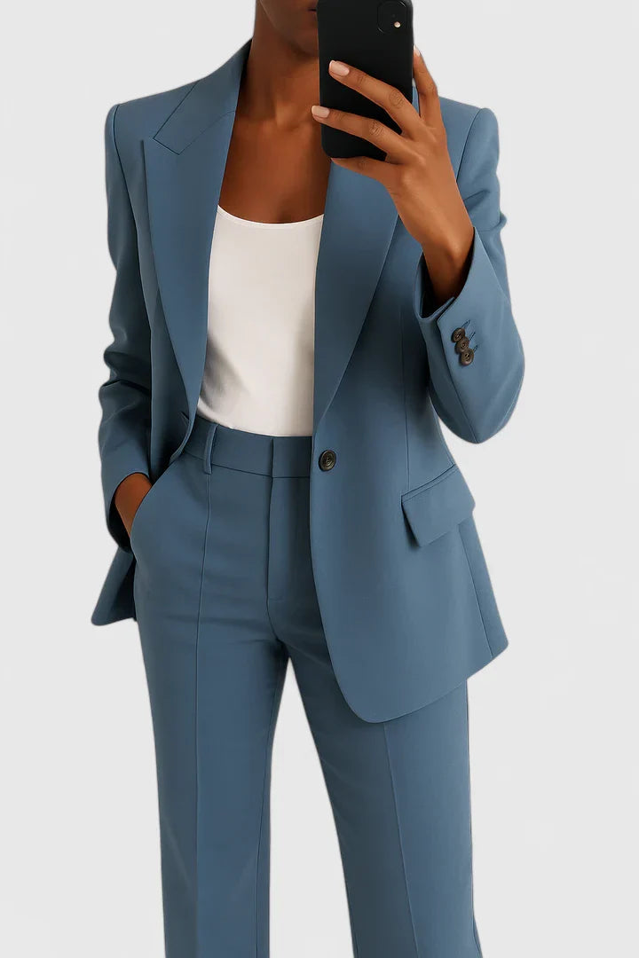 Women's Two-Piece Suit Set - Tailored Blazer & Trousers | Autumn - Blue