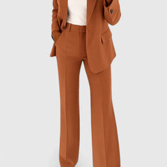 Women's Two-Piece Suit Set - Tailored Blazer & Trousers | Autumn - Brown