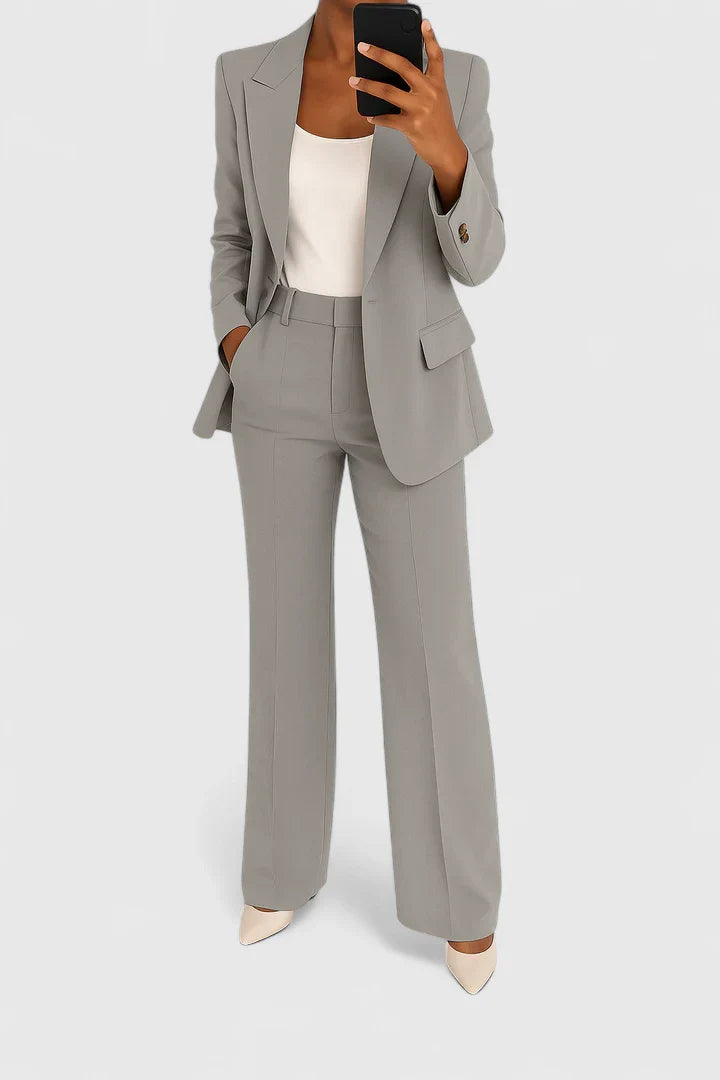 Women's Two-Piece Suit Set - Tailored Blazer & Trousers | Autumn - Grey