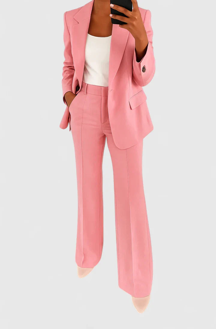Women's Two-Piece Suit Set - Tailored Blazer & Trousers | Autumn - Pink