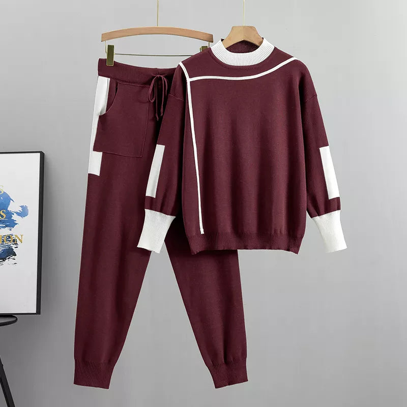 Women's Two Piece Tracksuit - Modern Athletic Set | Autumn - Burgundy