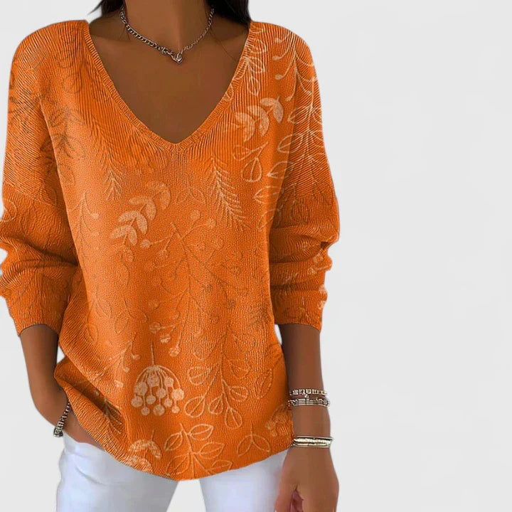 Women's V-Neck Autumn Top - Relaxed Fit