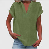Women's V-Neck Blouse - Relaxed Fit Short Sleeve | Spring - Army Green