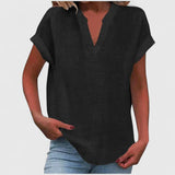 Women's V-Neck Blouse - Relaxed Fit Short Sleeve | Spring - Black