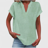 Women's V-Neck Blouse - Relaxed Fit Short Sleeve | Spring - Light Green