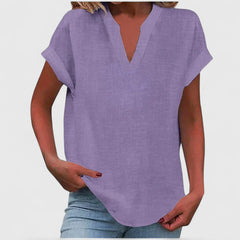 Women's V-Neck Blouse - Relaxed Fit Short Sleeve | Spring - Light Purple