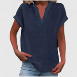 Women's V-Neck Blouse - Relaxed Fit Short Sleeve | Spring - Navy