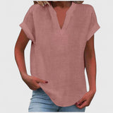 Women's V-Neck Blouse - Relaxed Fit Short Sleeve | Spring - Pink