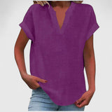 Women's V-Neck Blouse - Relaxed Fit Short Sleeve | Spring - Purple