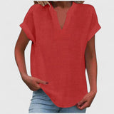 Women's V-Neck Blouse - Relaxed Fit Short Sleeve | Spring - Red
