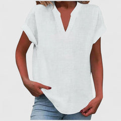 Women's V-Neck Blouse - Relaxed Fit Short Sleeve | Spring - White