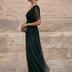 Women's V-Neck Chiffon Maxi Dress - Elegant Cocktail Party | Autumn