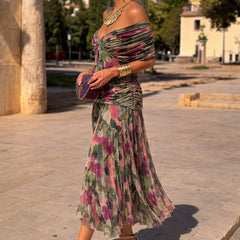 Women's V-Neck Chiffon Maxi Dress - Elegant Cocktail Party | Autumn