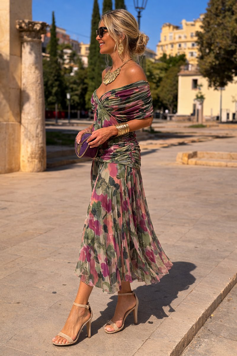 Women's V-Neck Chiffon Maxi Dress - Elegant Cocktail Party | Autumn