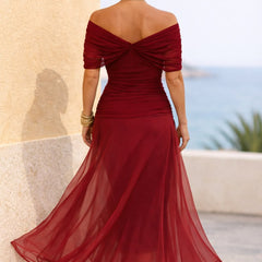 Women's V-Neck Chiffon Maxi Dress - Elegant Cocktail Party | Autumn
