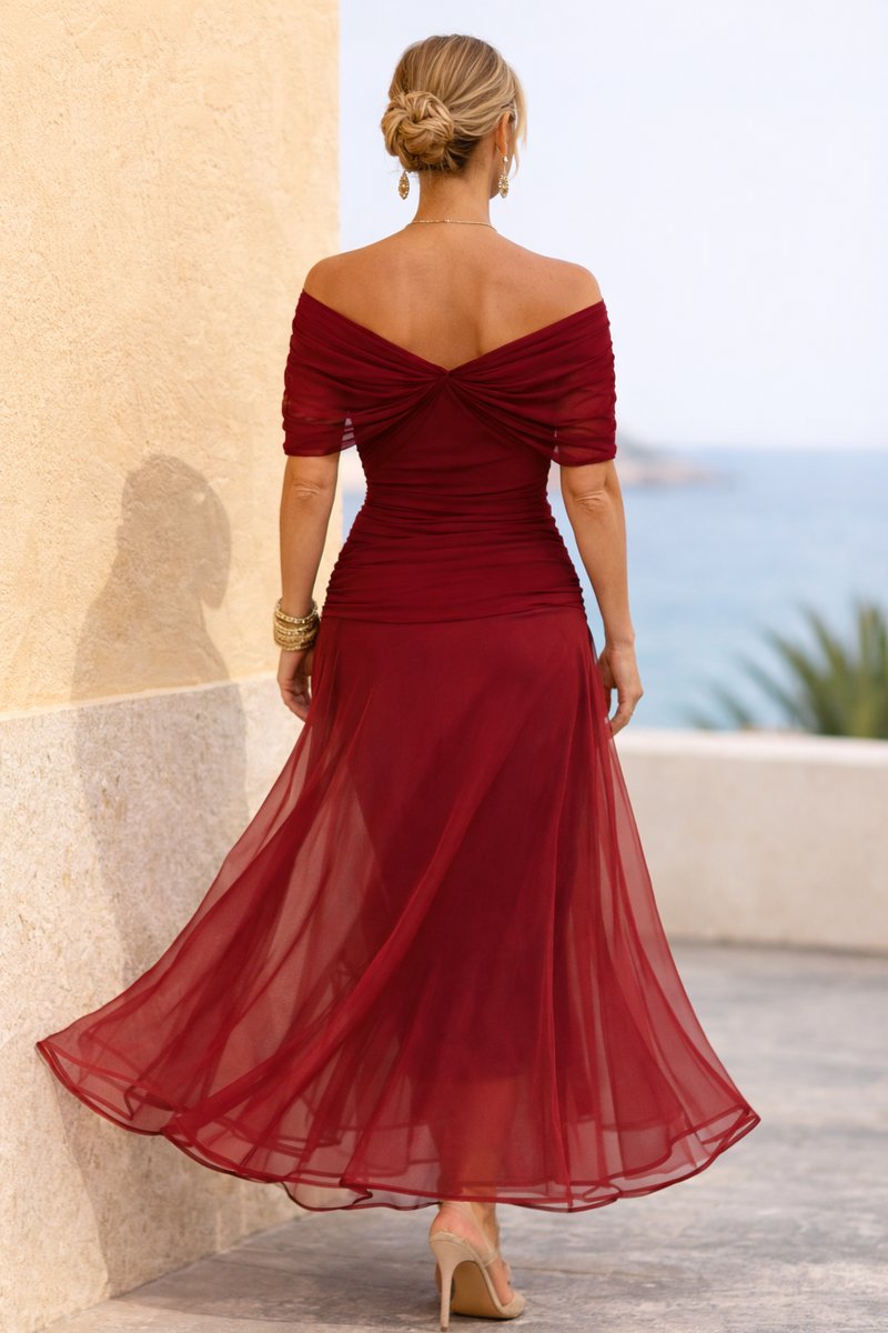 Women's V-Neck Chiffon Maxi Dress - Elegant Cocktail Party | Autumn