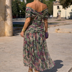 Women's V-Neck Chiffon Maxi Dress - Elegant Cocktail Party | Autumn