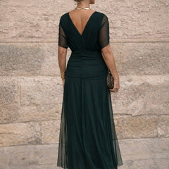 Women's V-Neck Chiffon Maxi Dress - Elegant Cocktail Party | Autumn