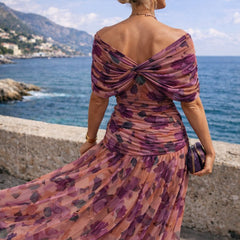 Women's V-Neck Chiffon Maxi Dress - Elegant Cocktail Party | Autumn