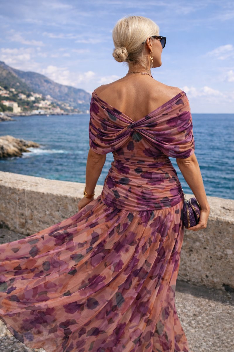 Women's V-Neck Chiffon Maxi Dress - Elegant Cocktail Party | Autumn