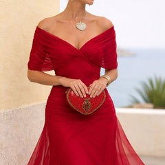 Women's V-Neck Chiffon Maxi Dress - Elegant Cocktail Party | Autumn