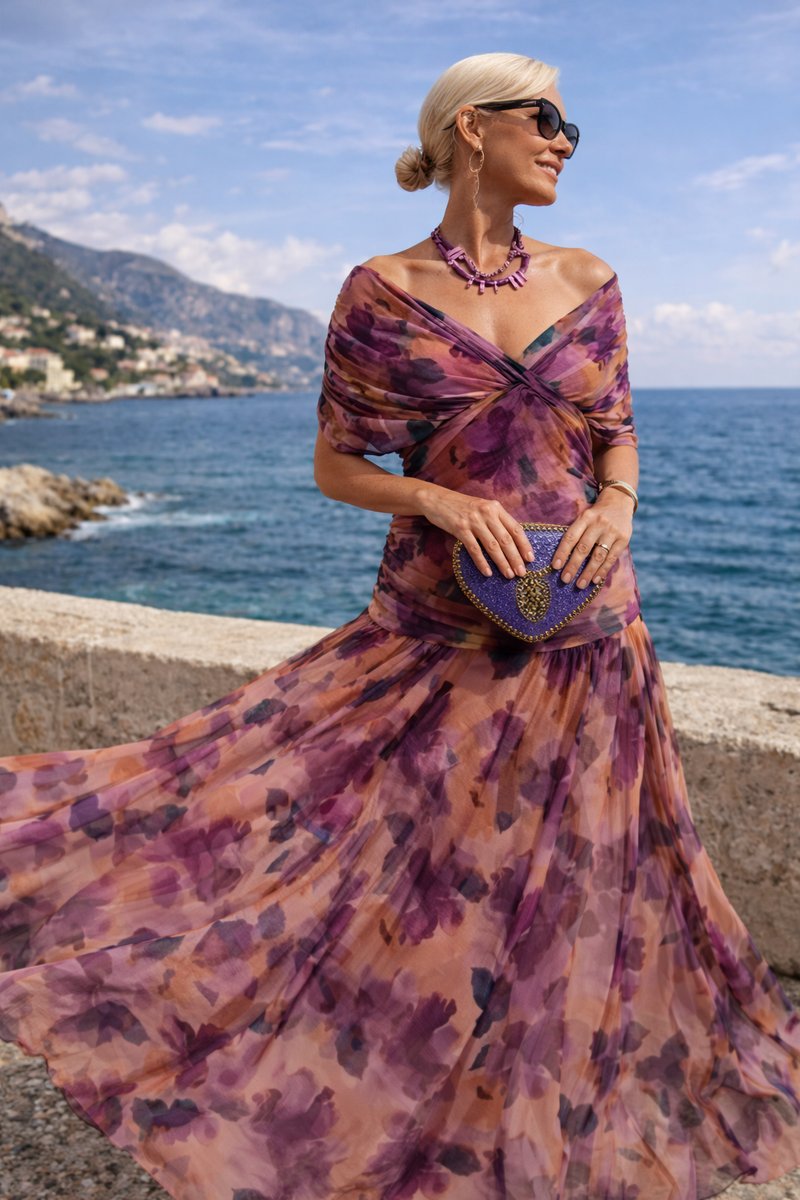 Women's V-Neck Chiffon Maxi Dress - Elegant Cocktail Party | Autumn - Green