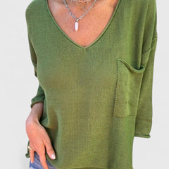 Women's V-Neck Comfortable Top - Lightweight Everyday Style | Autumn - Green