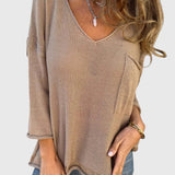 Women's V-Neck Comfortable Top - Lightweight Everyday Style | Autumn - Khaki