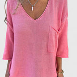 Women's V-Neck Comfortable Top - Lightweight Everyday Style | Autumn - Pink