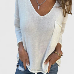 Women's V-Neck Comfortable Top - Lightweight Everyday Style | Autumn - White