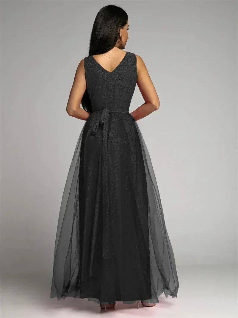 Women's V-Neck Crossover Dress - Sleeveless Evening Style | Spring