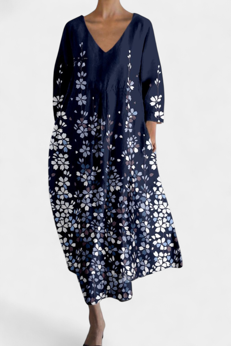 Women's V-Neck Dress - Flowing Comfort | Spring - Blue