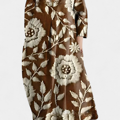 Women's V-Neck Dress - Flowing Comfort | Spring - Brown