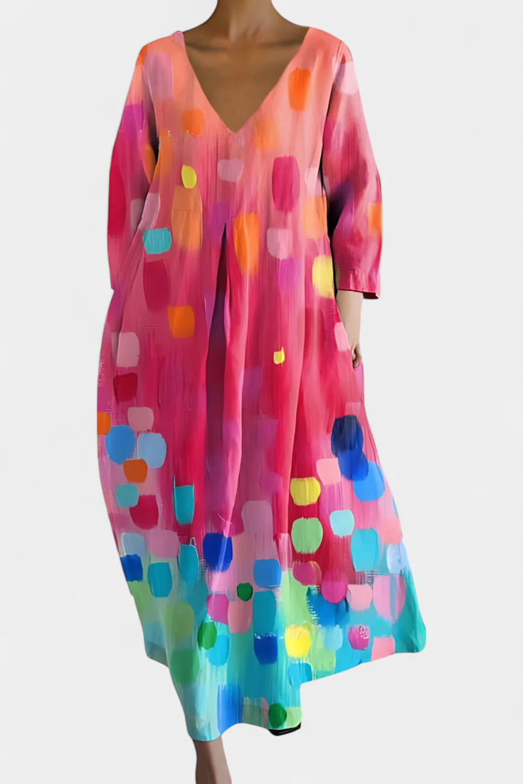 Women's V-Neck Dress - Flowing Comfort | Spring - Multicolor 2