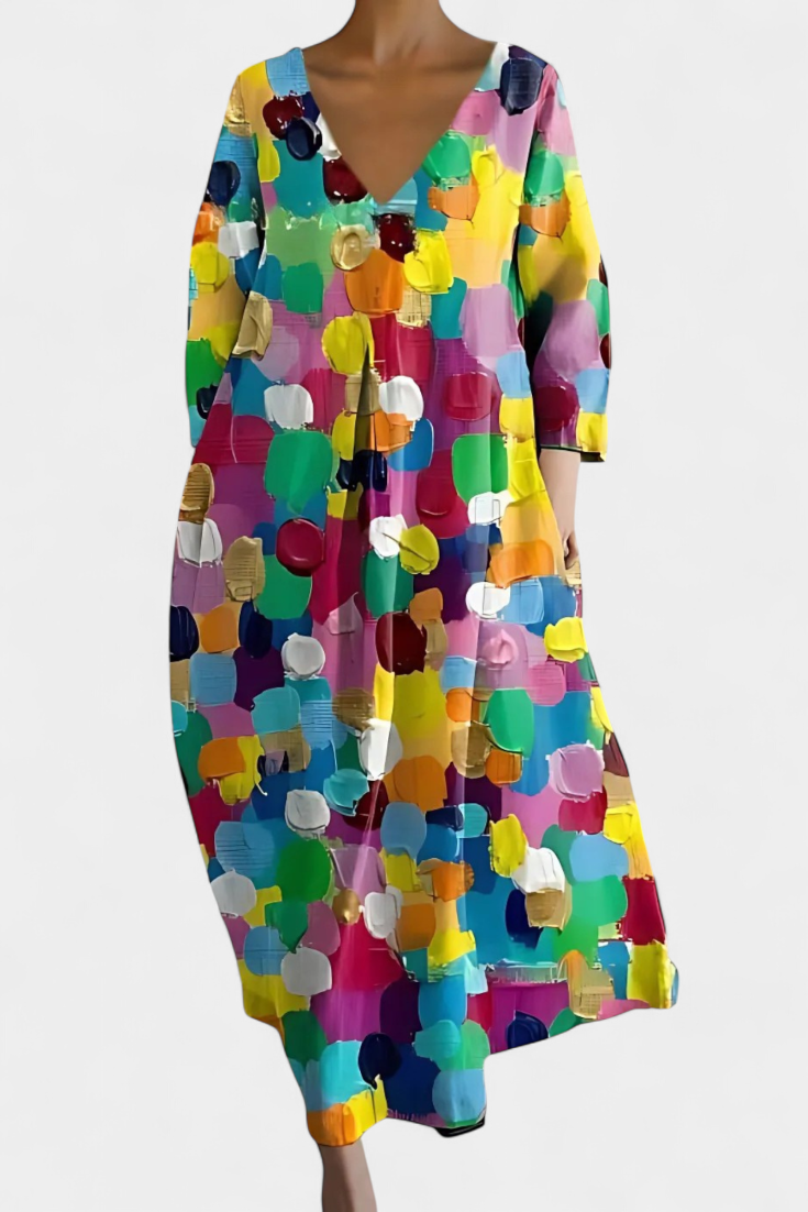 Women's V-Neck Dress - Flowing Comfort | Spring - Multicolor 3