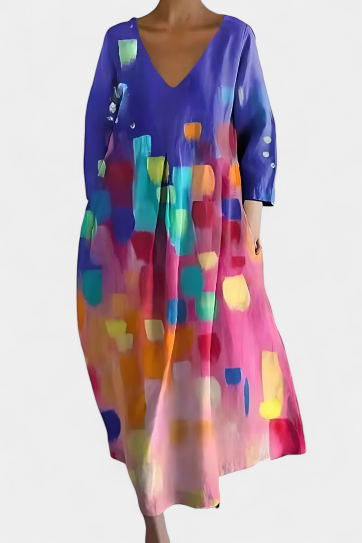 Women's V-Neck Dress - Flowing Comfort | Spring - Multicolor 4