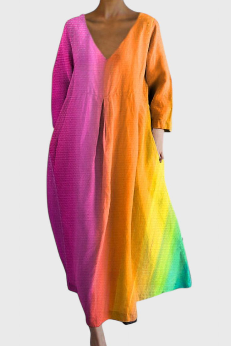 Women's V-Neck Dress - Flowing Comfort | Spring - Orange