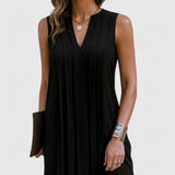 Women's V-Neck Flattering Dress - Elegant Everyday Style | Spring - Black