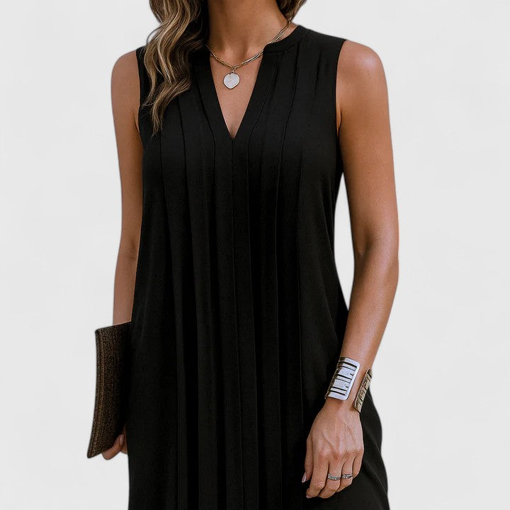 Women's V-Neck Flattering Dress - Elegant Everyday Style | Spring - Black
