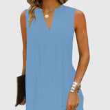 Women's V-Neck Flattering Dress - Elegant Everyday Style | Spring - Blue