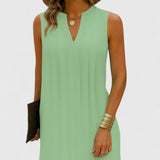 Women's V-Neck Flattering Dress - Elegant Everyday Style | Spring - Green