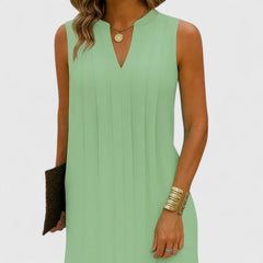 Women's V-Neck Flattering Dress - Elegant Everyday Style | Spring - Green