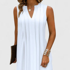 Women's V-Neck Flattering Dress - Elegant Everyday Style | Spring - White