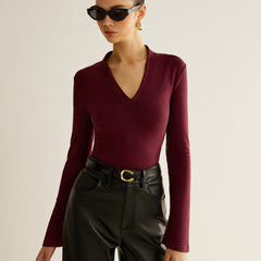 Women's V-Neck Jersey Top | Long Sleeve | Autumn