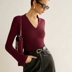 Women's V-Neck Jersey Top | Long Sleeve | Autumn
