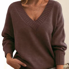 Women's V-Neck Long Sleeve Cashmere Blend Sweater | Autumn - Auburn